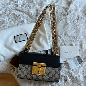 GUCCI Padlock Small GG Shoulder Bag in Black & Brown